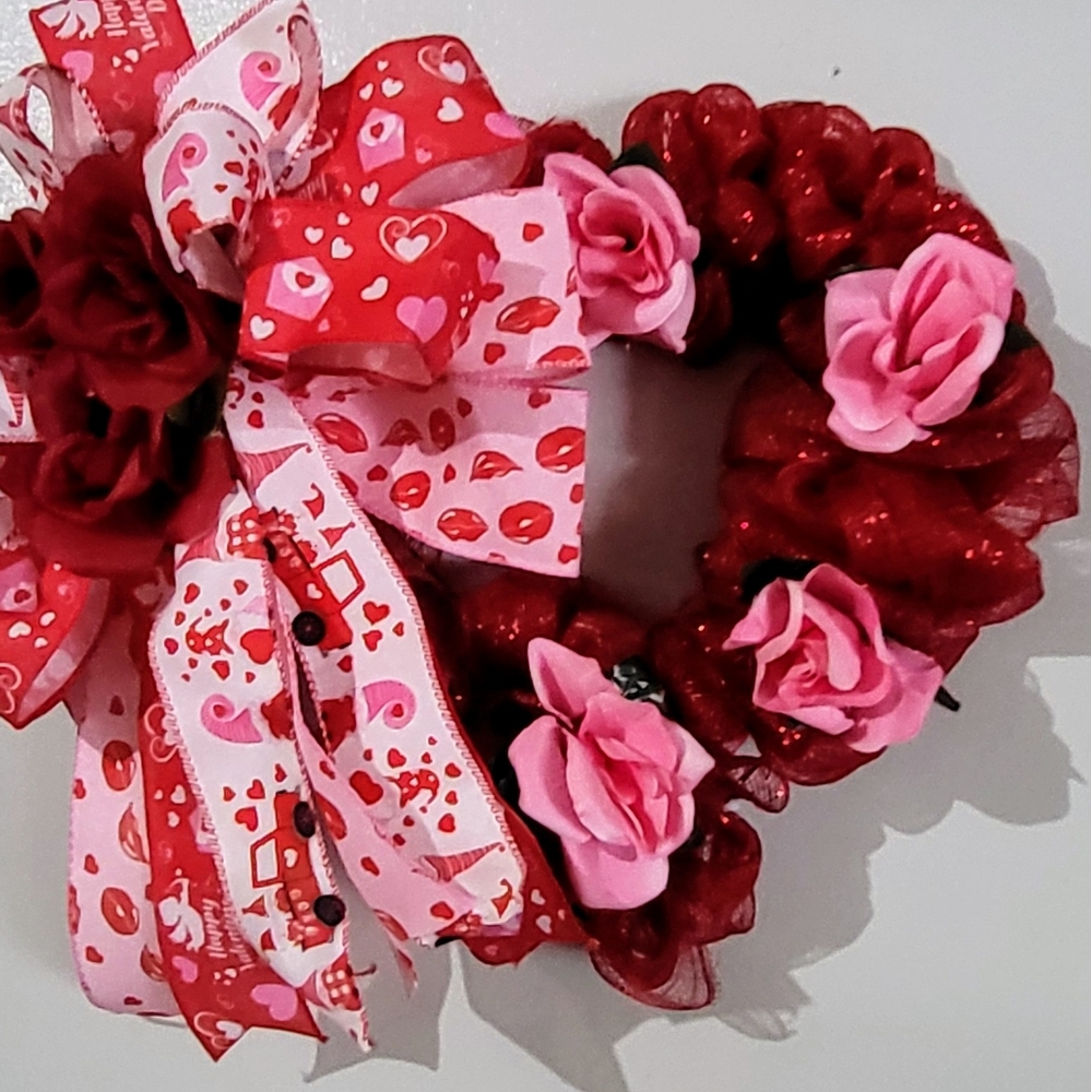 Valentine's Heart Wreath with Red and Pink Roses